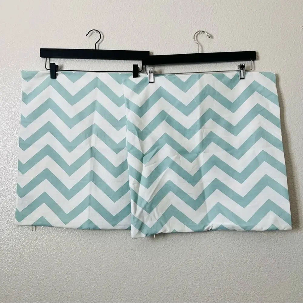 2x H&M Home Light Blue Ivory White Chevron Stripe Throw Pillow Covers